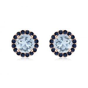 Aquamarine Earrings Diamond Wedding Gift 14k Gold Diamond Earring Round Shape Earrings Aquamarine Studs