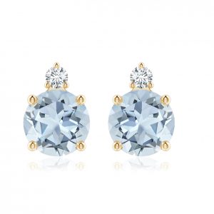Aquamarine Earrings Diamond Wedding Gift 14k Gold Diamond Earring Round Shape Earrings Aquamarine Studs