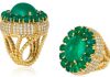 Yellow Gold Ring with Colombian Emerald Cabochons