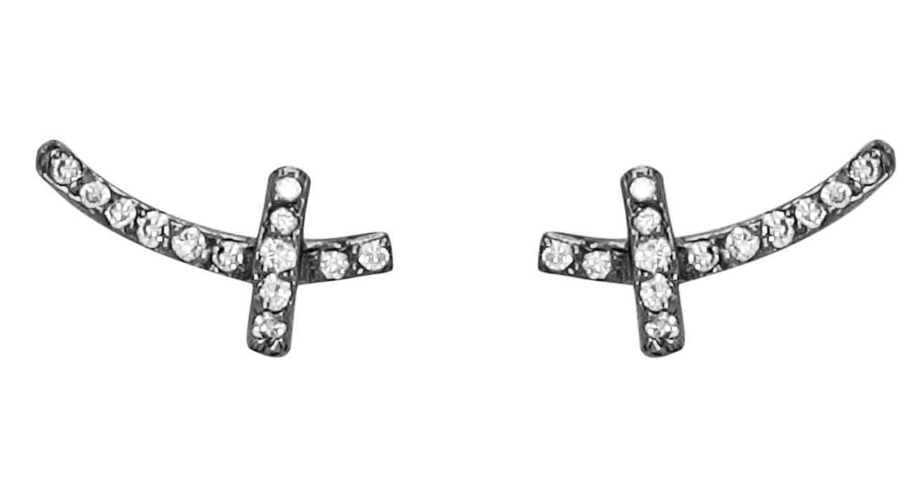 Tiny inverted cross earrings in black rhodium