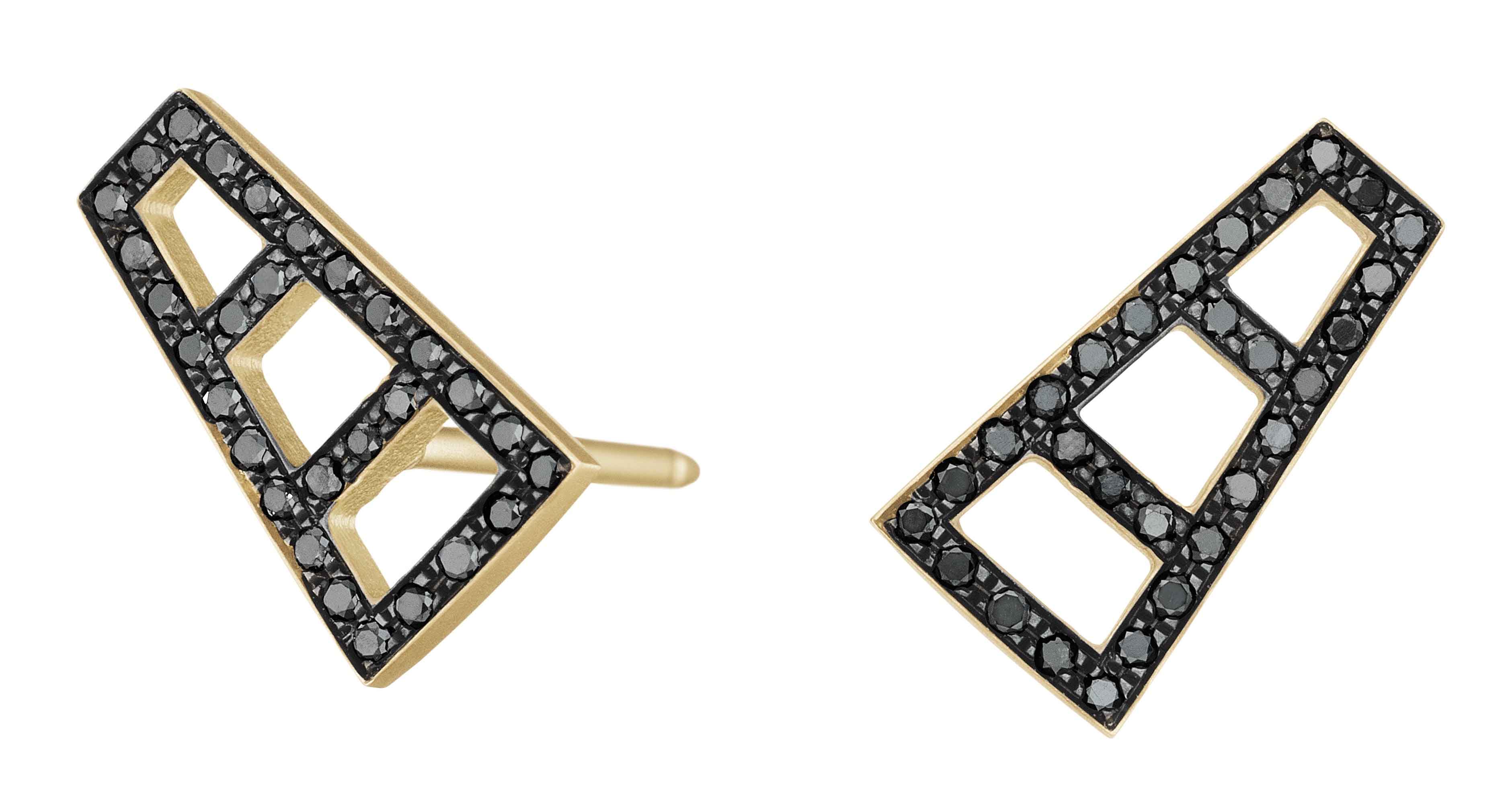 Petite Ladder stud earrings in 18k yellow gold and black rhodium