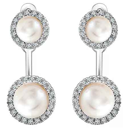 Halo-style studs and earring jackets in 14k white gold with freshwater pearls