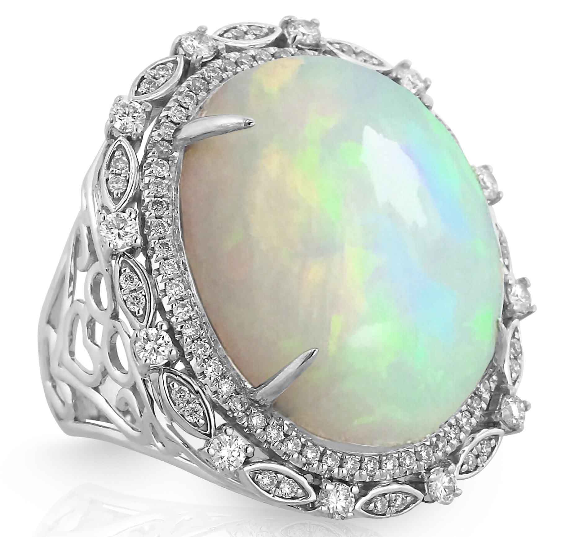 Cocktail White Gold Ring with Opal