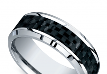 beveled carbon fiber inlay mens band cobalt