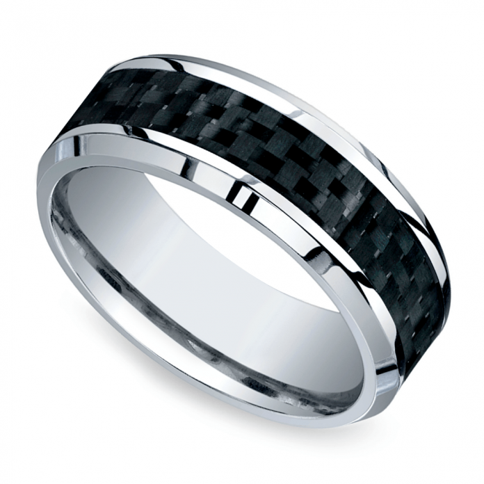 beveled carbon fiber inlay mens band cobalt