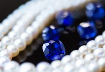 Kashmir sapphires and natural pearls