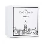 London skyline and inscribed with the royal wedding date