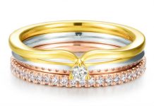 Tri colourgold ring with diamonds by Hong Kong jeweller Chow Tai Fook