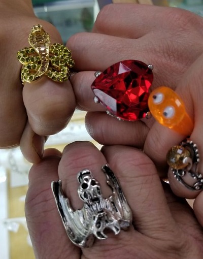 One woman displayed her assortment of unusual rings