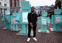 Tinie Tempah Unveils An Installation Of Tiffany Blue Robots & A Boom Box Playing Seasonal Tracks In The Heart Of Covent Garden