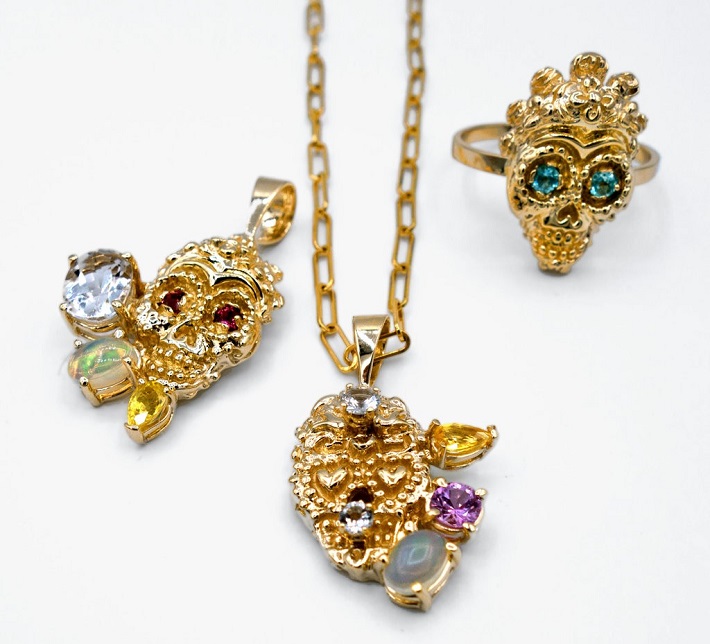 Skull ring and pendants by Carole Le Bris Perez