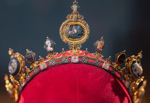 This diadem is one of seven pieces in a parure, a set of jewels designed to be worn together, created in 1856 to celebrate the coronation of Tsar Alexander II. The parure is on display now through Sept. 13 at Sotheby’s New York.