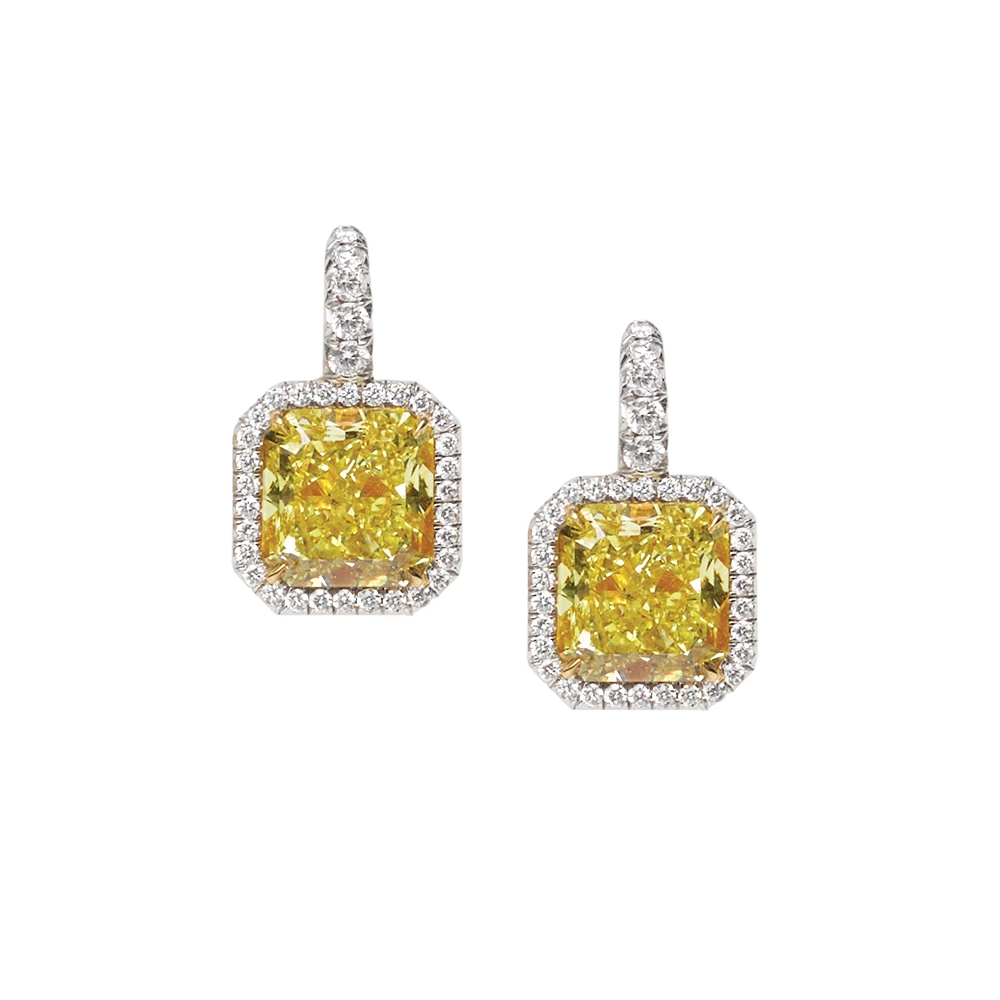 Fancy Intense Yellow Diamond and Diamond Earrings