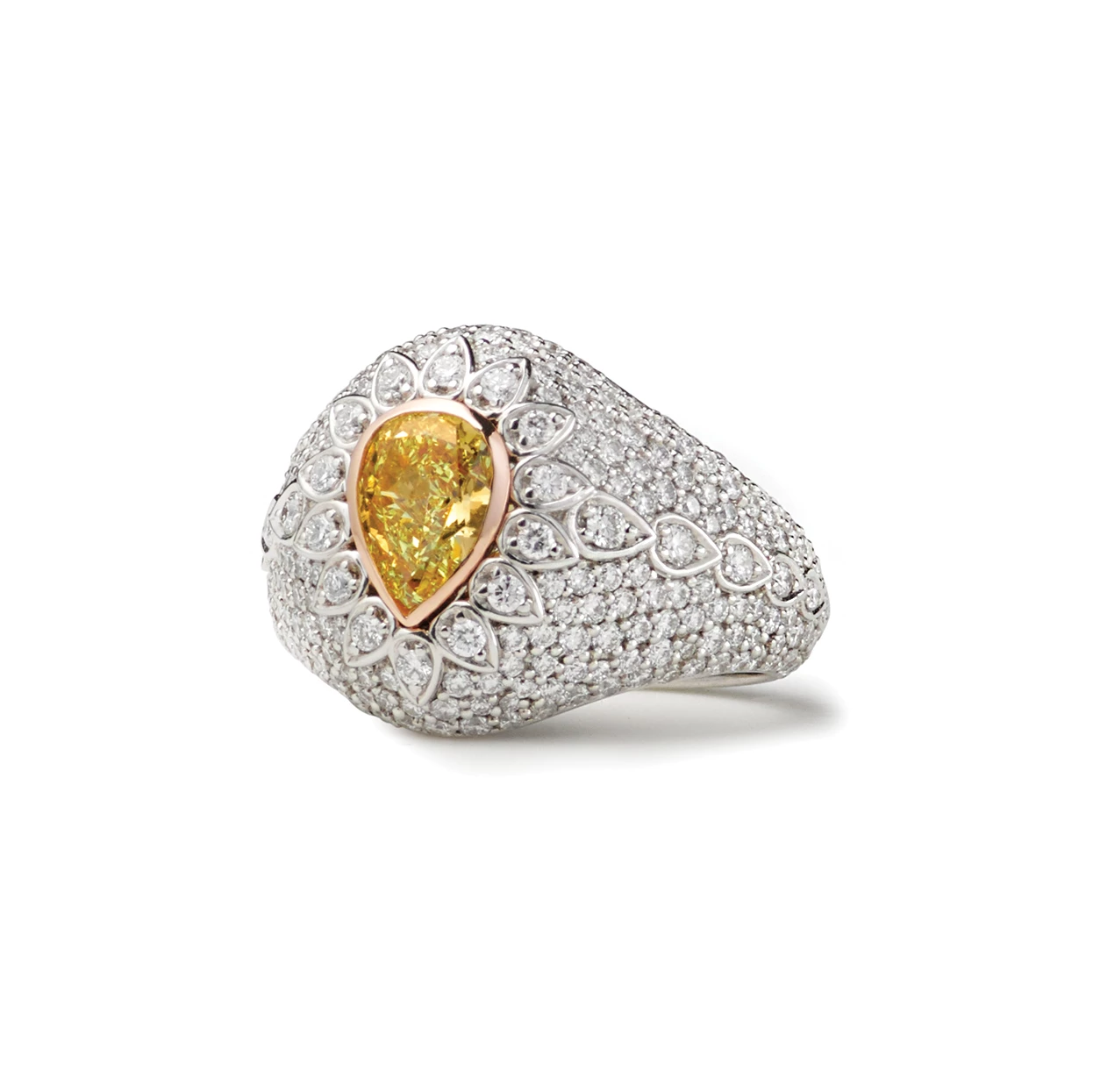 Pear Shaped Fancy Intense Yellow Diamond Ring