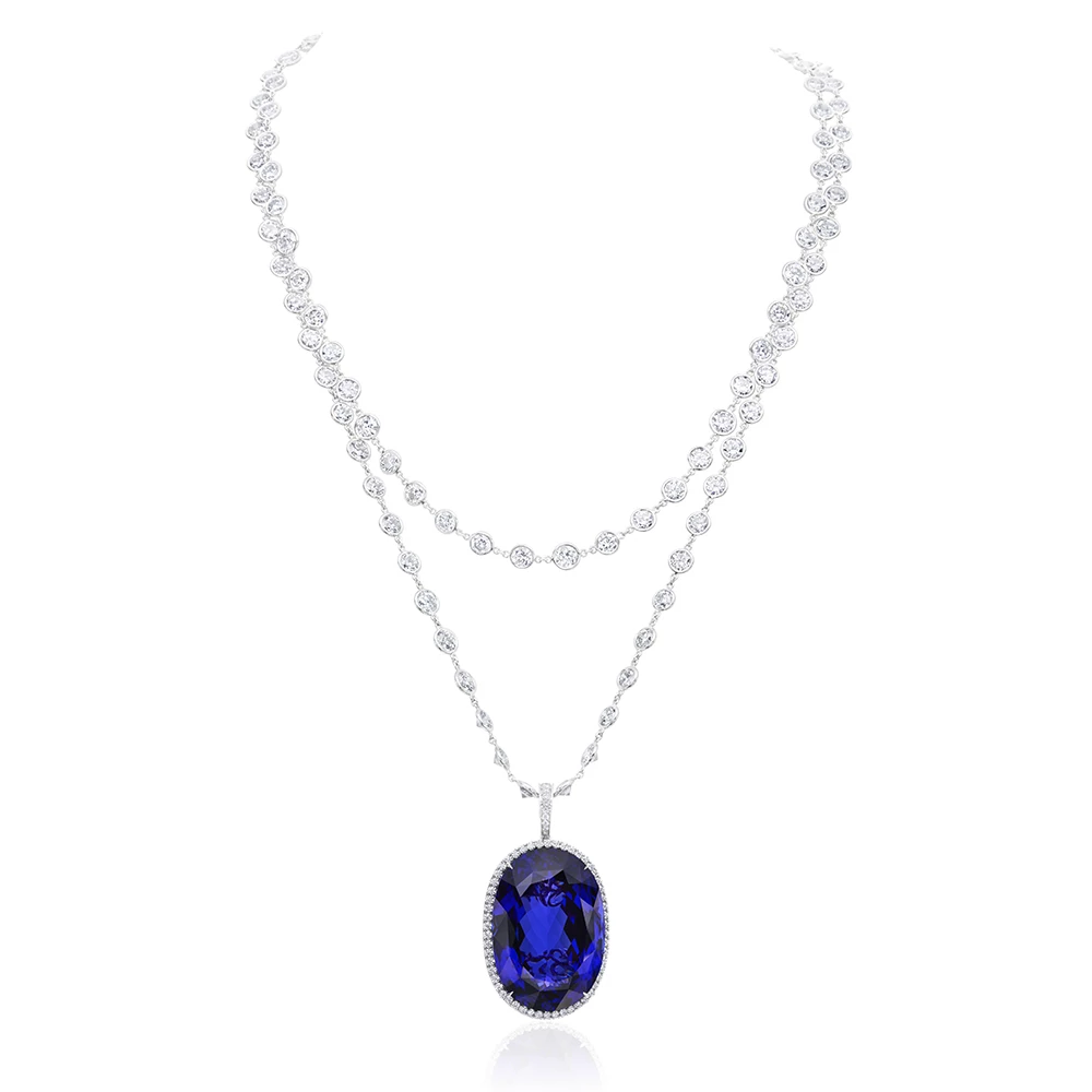 Tanzanite Diamond Halo Pendant