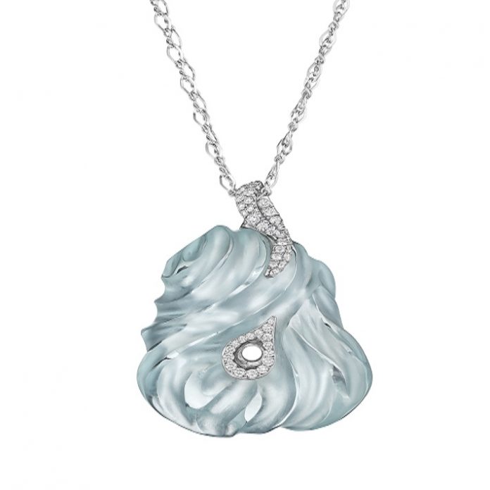 Exceptional Hand Carved Aquamarine and Diamond Gold Pendant by Naomi Sarna