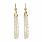 Pearl and Yellow Gold Tassel Earrings by Christina Malle