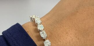 Emerald Cut & Round Diamond Tennis Bracelet (17.90 ct Diamonds) in Platinum