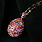 Fabergé Imperial Yellow, Gold Mosaic Ruby, Sapphire & Diamond Egg Pendant