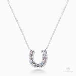 Unicorn Horseshoes Collection Confetti Necklace by Karina Brez, in 18K White Gold. Back view of Trellis