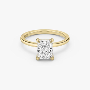 The Classic Hidden Halo Ring in 18k Yellow Gold (Featuring a Radiant Cut Stone and Plain Band)