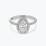 The Signature Halo Ring in 18k White Gold (Featuring a Pear Cut Stone and Pavé Band)