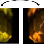 Fig.4. Greenish yellow fluorescence (left), on rotation of 180 degrees strong orange color observed.