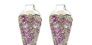 Suzy Levian Sterling Silver and Pink Sapphire Petite Crossover Pave Earrings