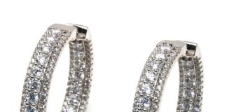 Suzy Levian Sterling Silver White Cubic Zirconia Hoop Earrings.