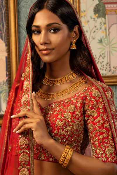In a festive mood, a model wearing exquisite gold jewellery by Damas